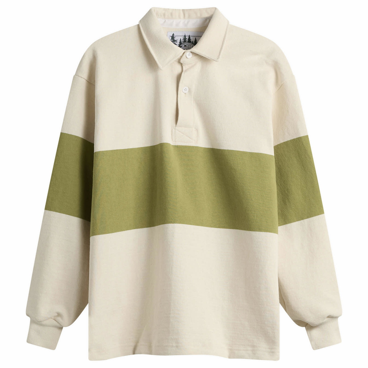 Café Mountain Men's Block Stripe Sportsman Shirt in Ecru/Kiwi
