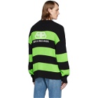 Balenciaga Black and Green Stripe Crewneck Sweater