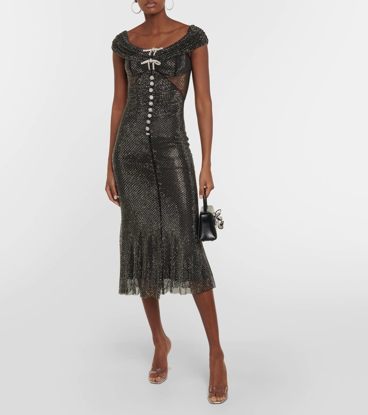 knee length dresses for ladies Self-Portrait - Navy Metallic Boucle Taffeta Midi Dress main image 0