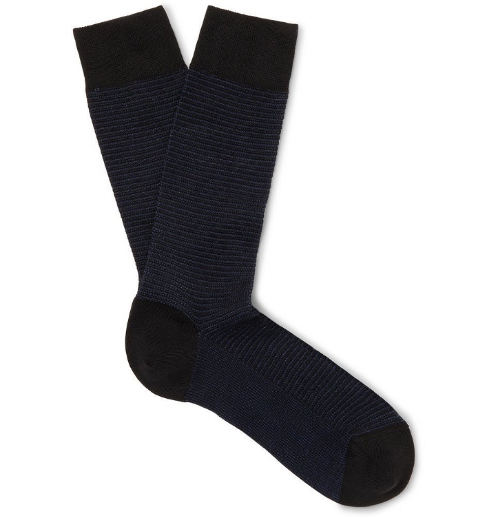 Photo: Ermenegildo Zegna - Striped Stretch Cotton-Blend Socks - Black