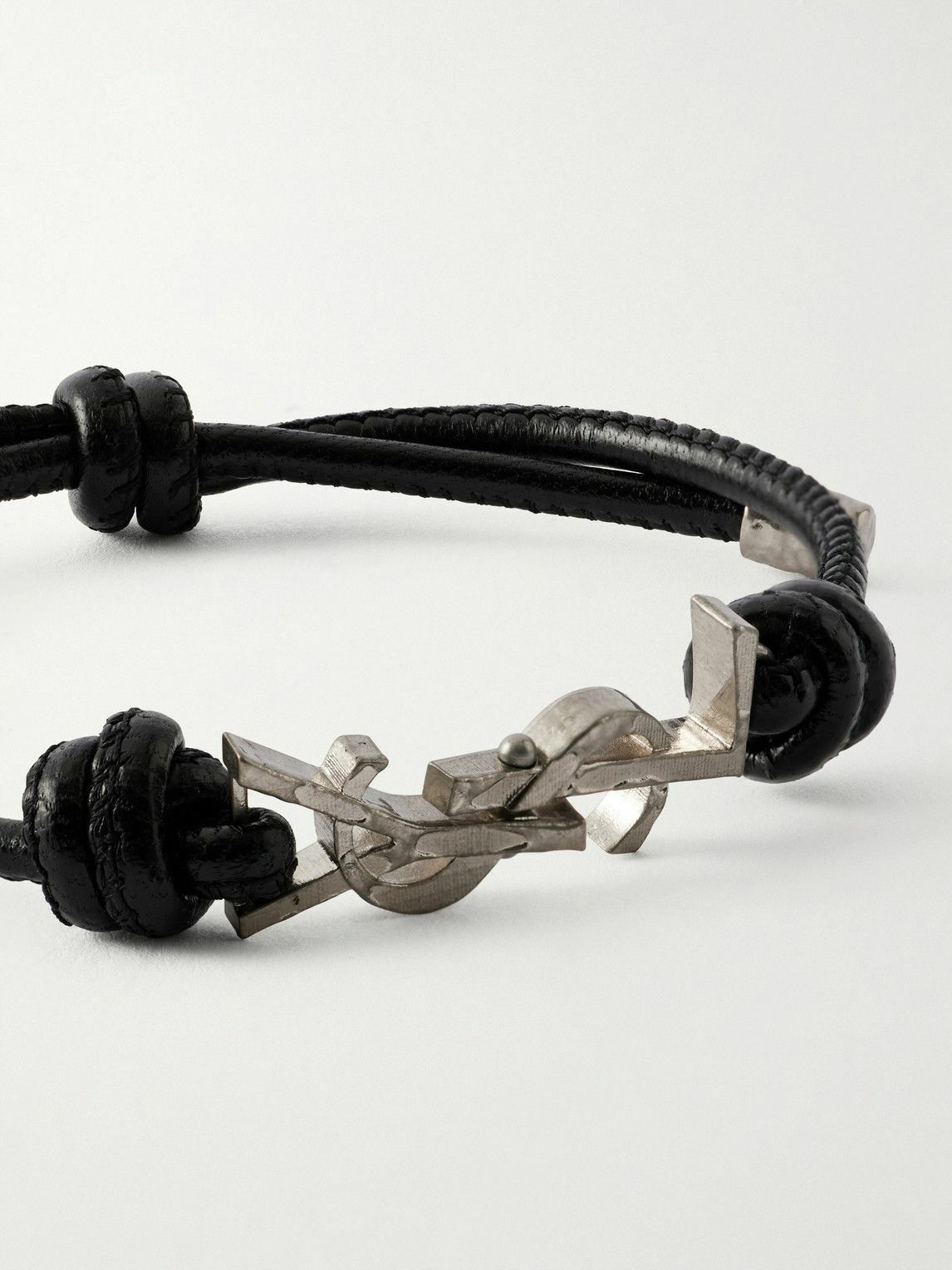 SAINT LAURENT - Silver-Tone and Leather Bracelet - Black
