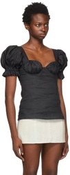 Wandering Black Ramie Empire Waist Blouse