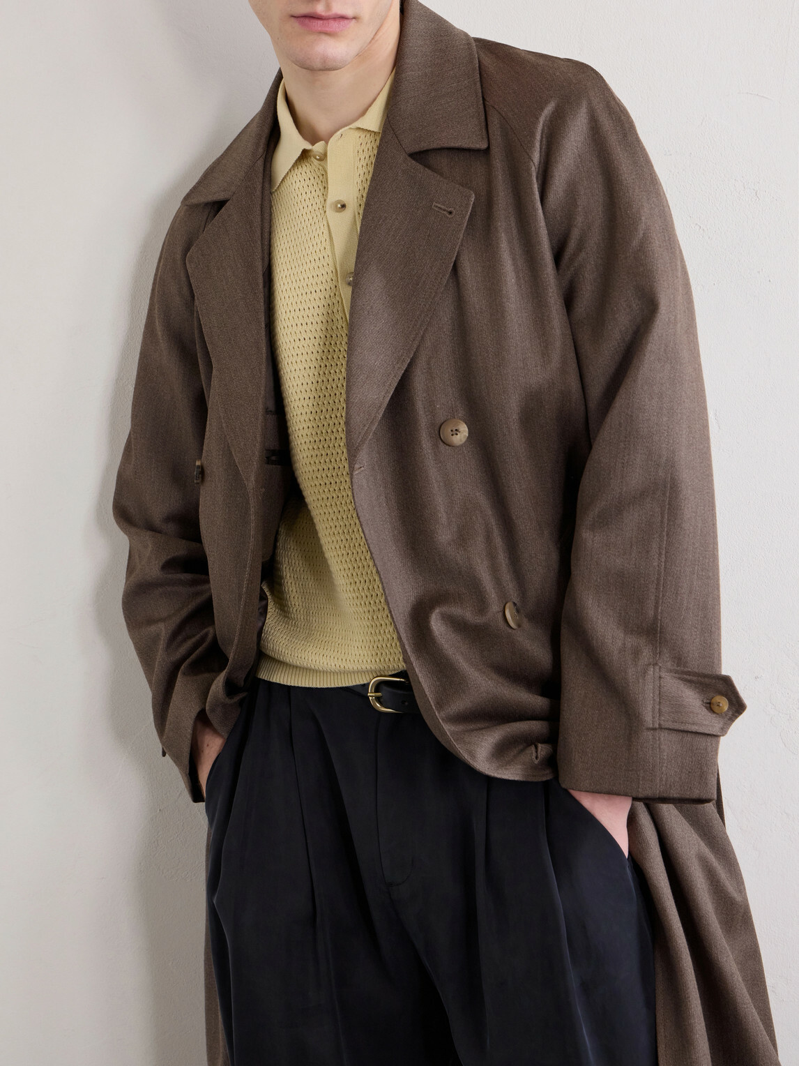 De Bonne Facture - Grandad Double-Breasted Wool and Cotton-Blend Coat - Brown