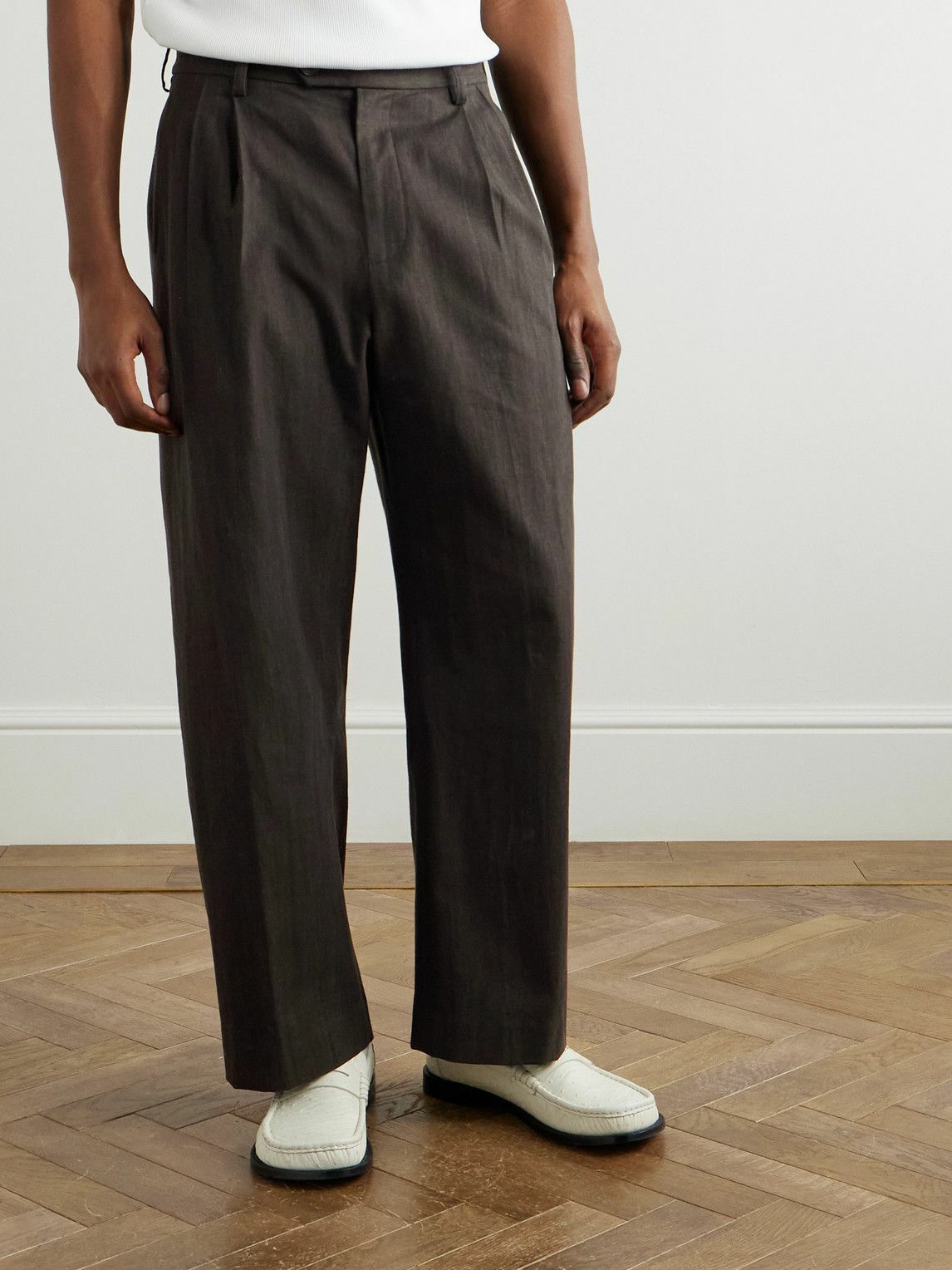 Small Talk - Straight-Leg Pleated Cotton-Canvas Suit Trousers - Brown