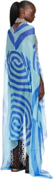 Dries Van Noten Blue Silk Cape Maxi Dress