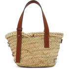 Loewe Beige and Tan Small Raffia Basket Stones Tote