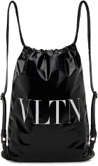 Valentino Garavani Black 'VLTN' Drawstring Backpack