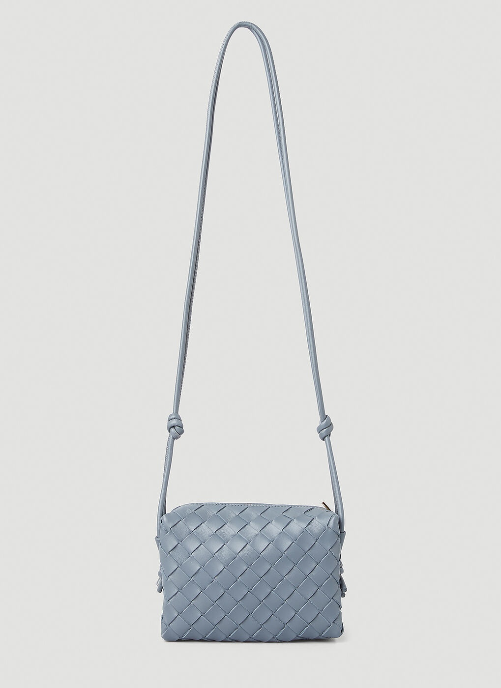 Bottega Veneta Grey Mini Flap Intrecciato Crossbody Bag