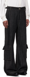 NULLUS Black Whale Fin Snap-On Denim Cargo Pants