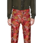 Dries Van Noten Red Jacquard Floral Panna Jeans