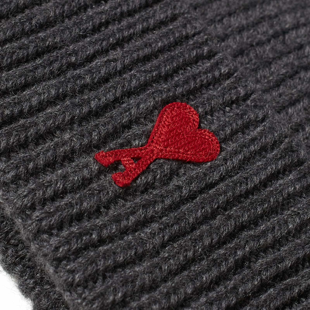 AMI Paris A Heart Logo Beanie in Heather Grey/Red AMI
