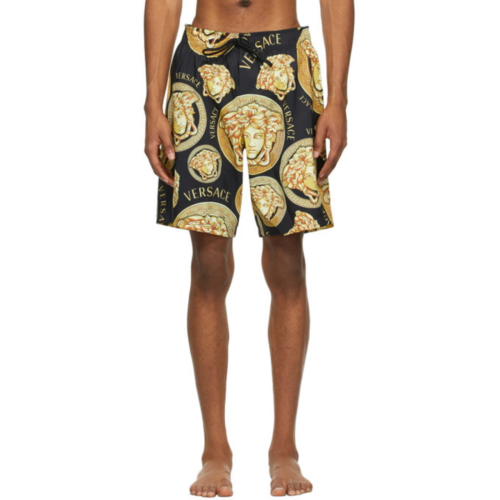 Photo: Versace Underwear Black and Gold Medusa Amplified Print Swim Shorts