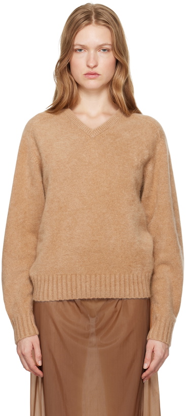 Photo: Carven Beige V-Neck Brushed Cashmere Sweater