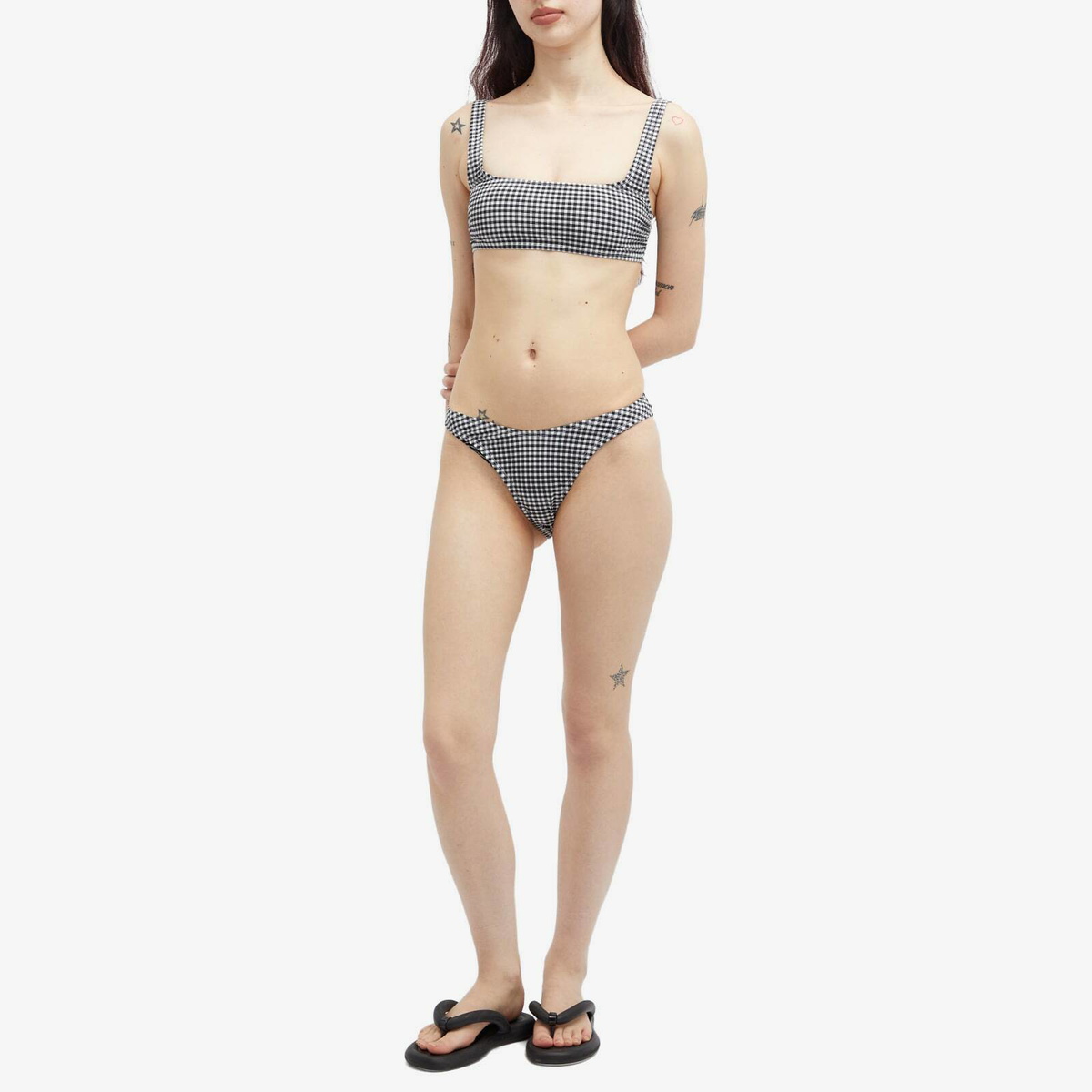 Good American Women's Gingham Square Neck Support Bra in Black Gingham