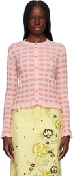 Maison Kitsuné Pink Checked Ribbed Cardigan