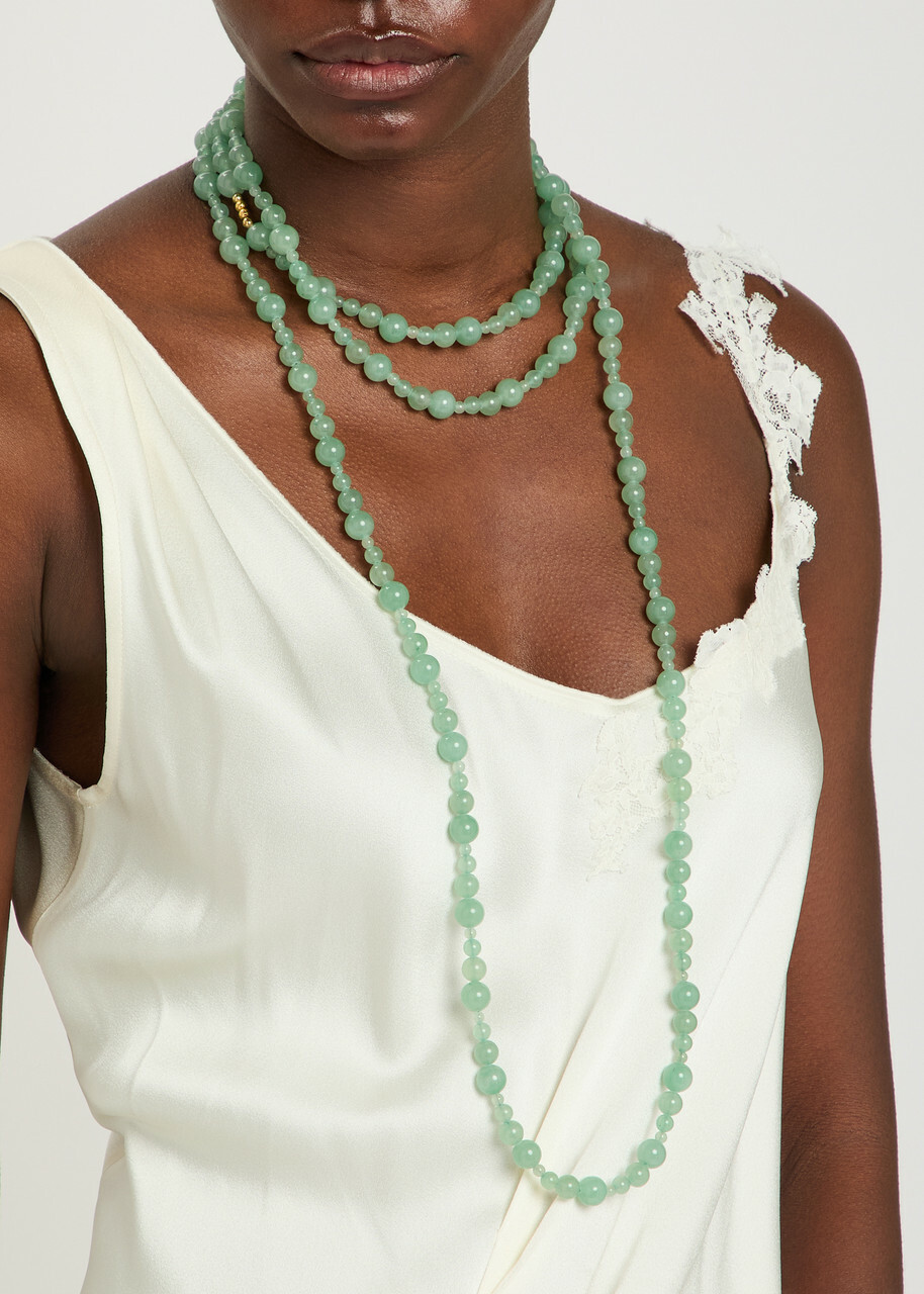 Jennifer Behr Veda Beaded 18kt Gold-plated Necklace - Dark Green - One Size