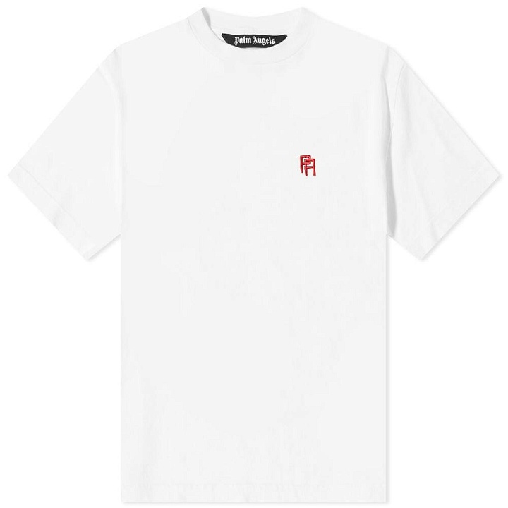 Photo: Palm Angels Men's Embroidered Monogram T-Shirt in White/Red