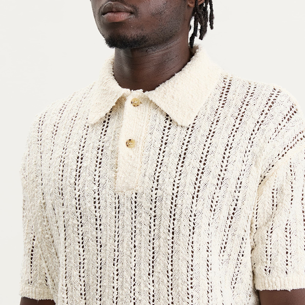 Picante Men's Pointelle Knit Polo Shirt in Ivory