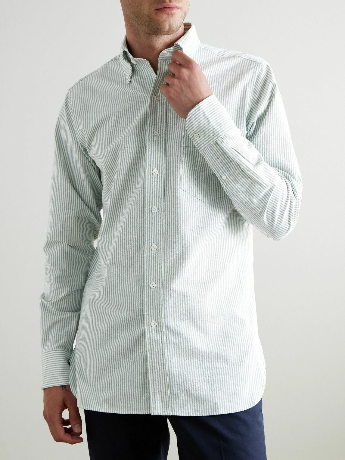 Kingsman - Button-Down Collar Striped Cotton Oxford Shirt - Green
