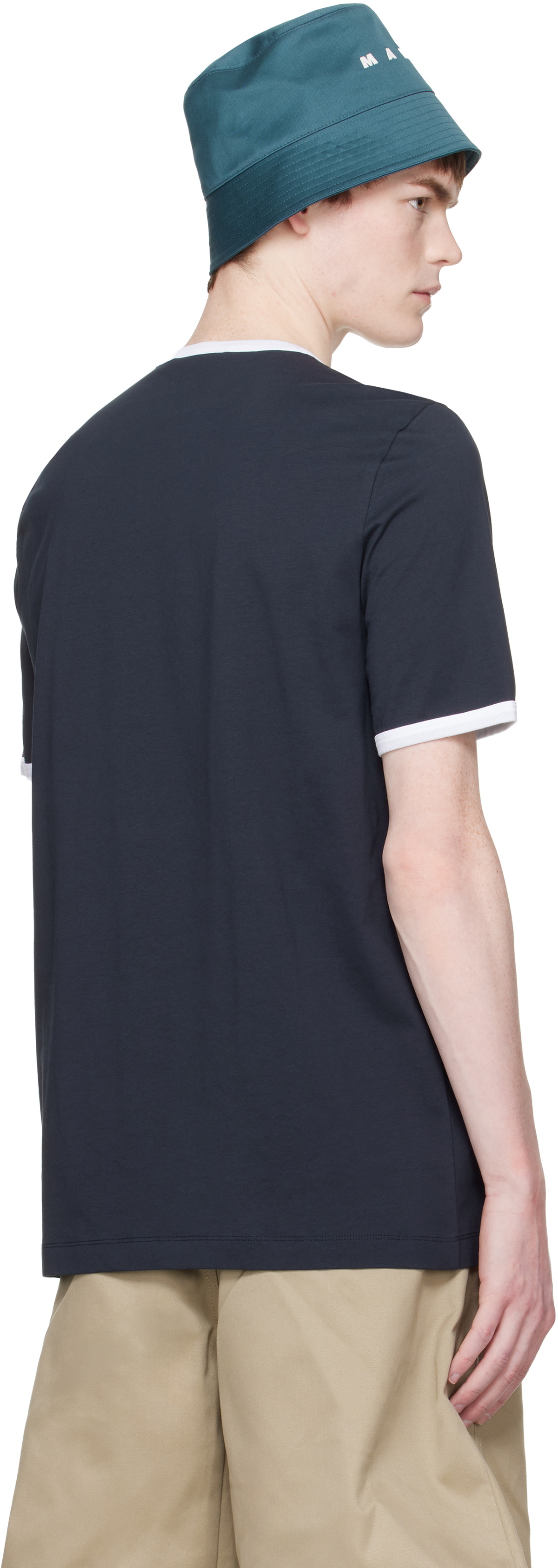 Marni Navy Cotton Contrast Trims T-shirt