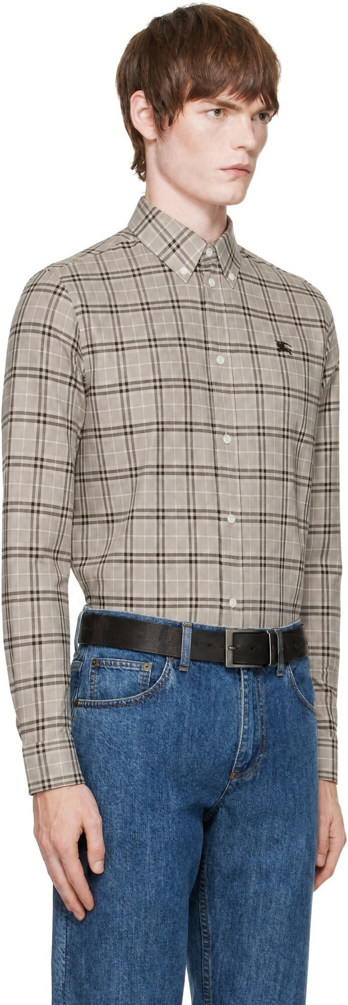 Burberry Gray Relaxed Fit Check Cotton Shirt