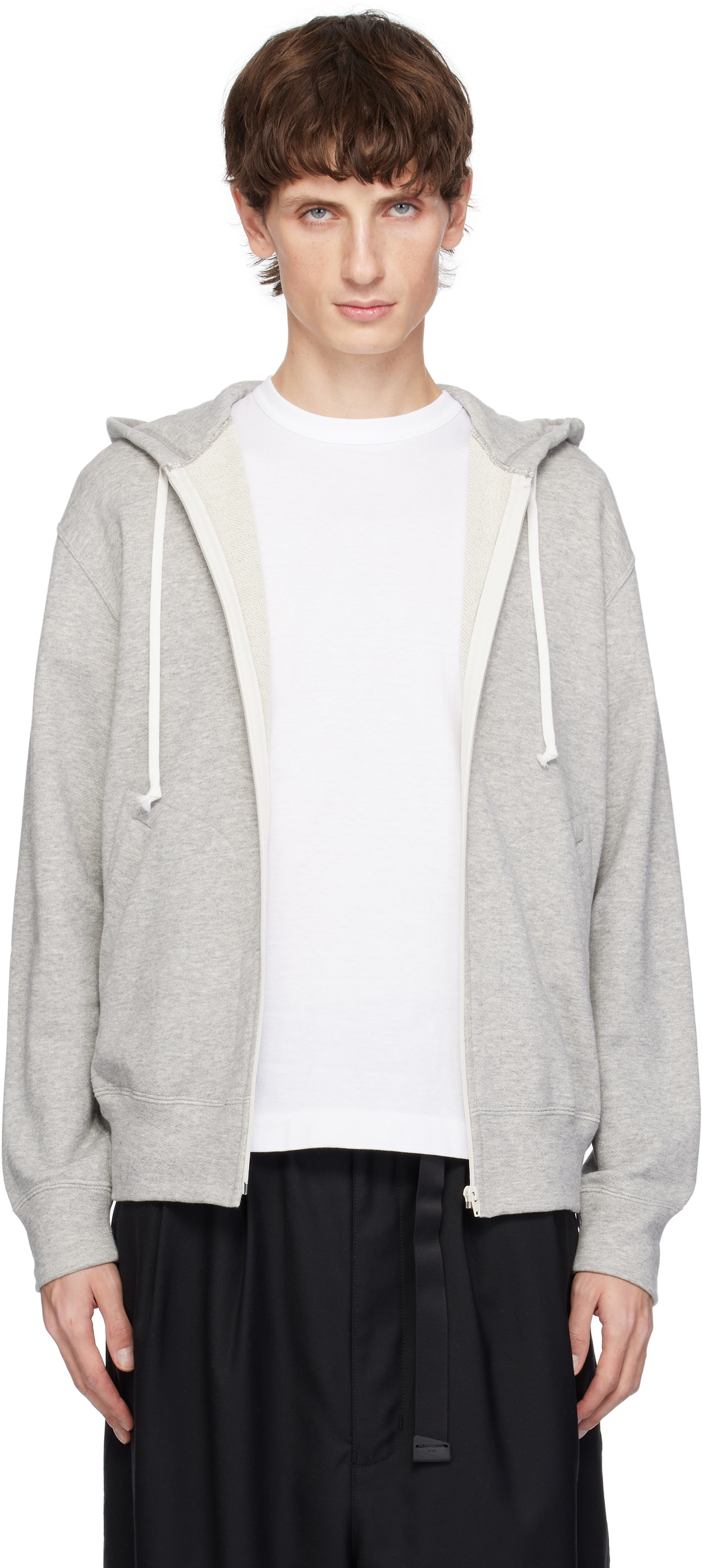 COMME des GARÇONS PLAY Gray Zip Red Heart On Back Hoodie
