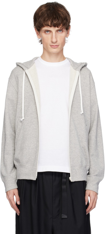 Photo: COMME des GARÇONS PLAY Gray Zip Red Heart On Back Hoodie