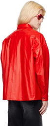 Marni Red Drop Shoulder Leather Shirt