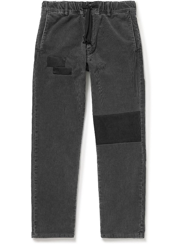 Photo: Remi Relief - Slim-Fit Patchwork Cotton-Blend Corduroy Drawstring Trousers - Gray