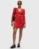 Rotate Birger Christensen Printed V Neck Mini Dress Red - Womens - Dresses