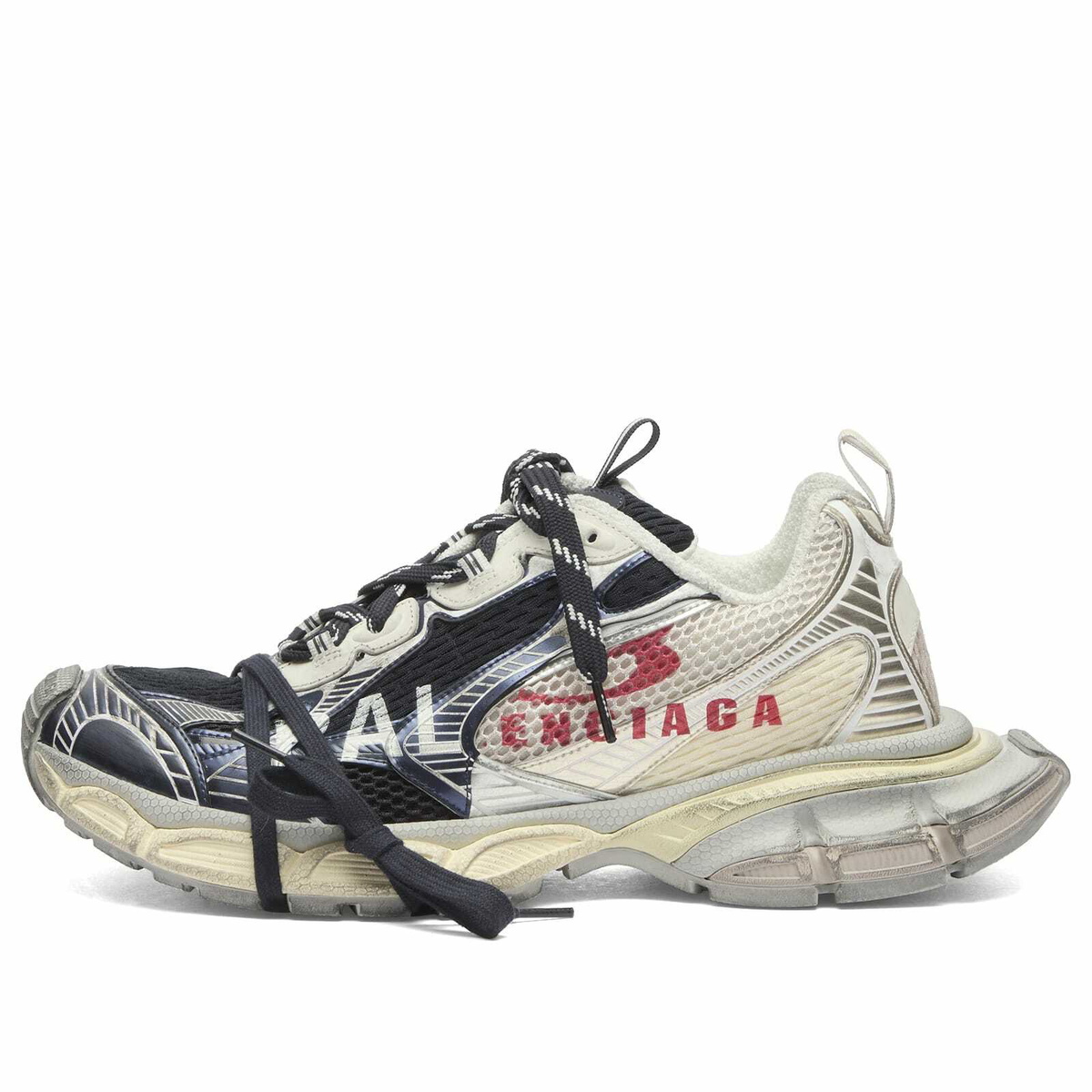 Balenciaga Men's 3XL Split Logo Sneaker in Eggshell/Red/Navy