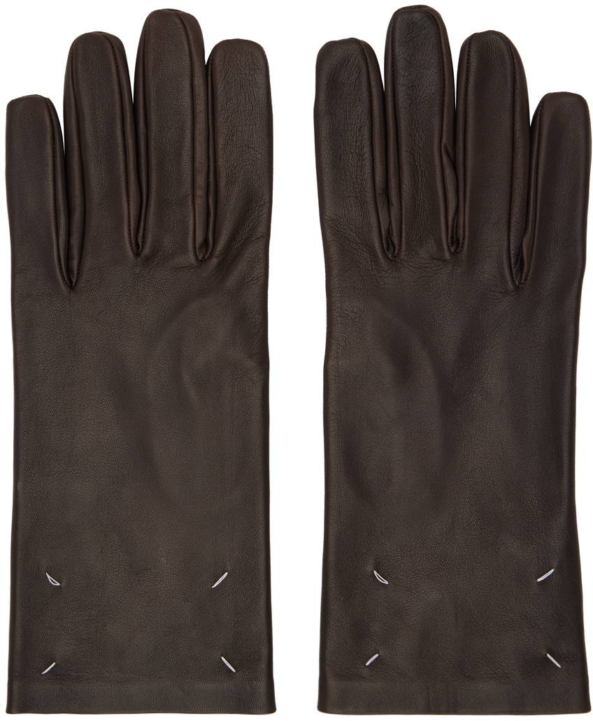 Maison Margiela Brown Four Stitches Gloves