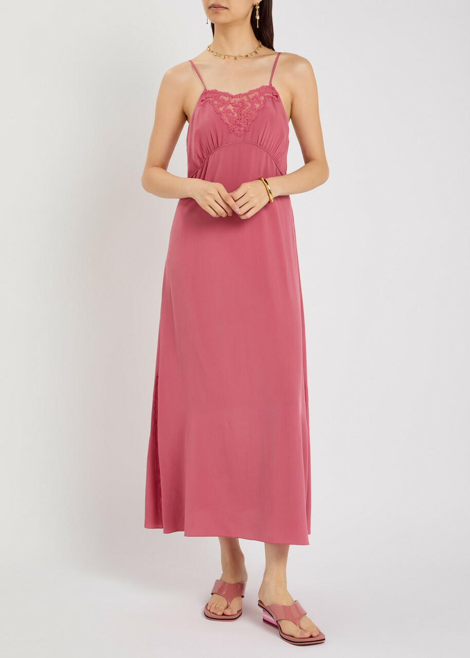 Chloe Lace-trimmed Silk Midi Dress Mauve