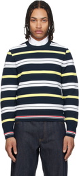 Thom Browne Navy Variegated Rep Stripe Ottoman Stitch Crew Neck Sweater