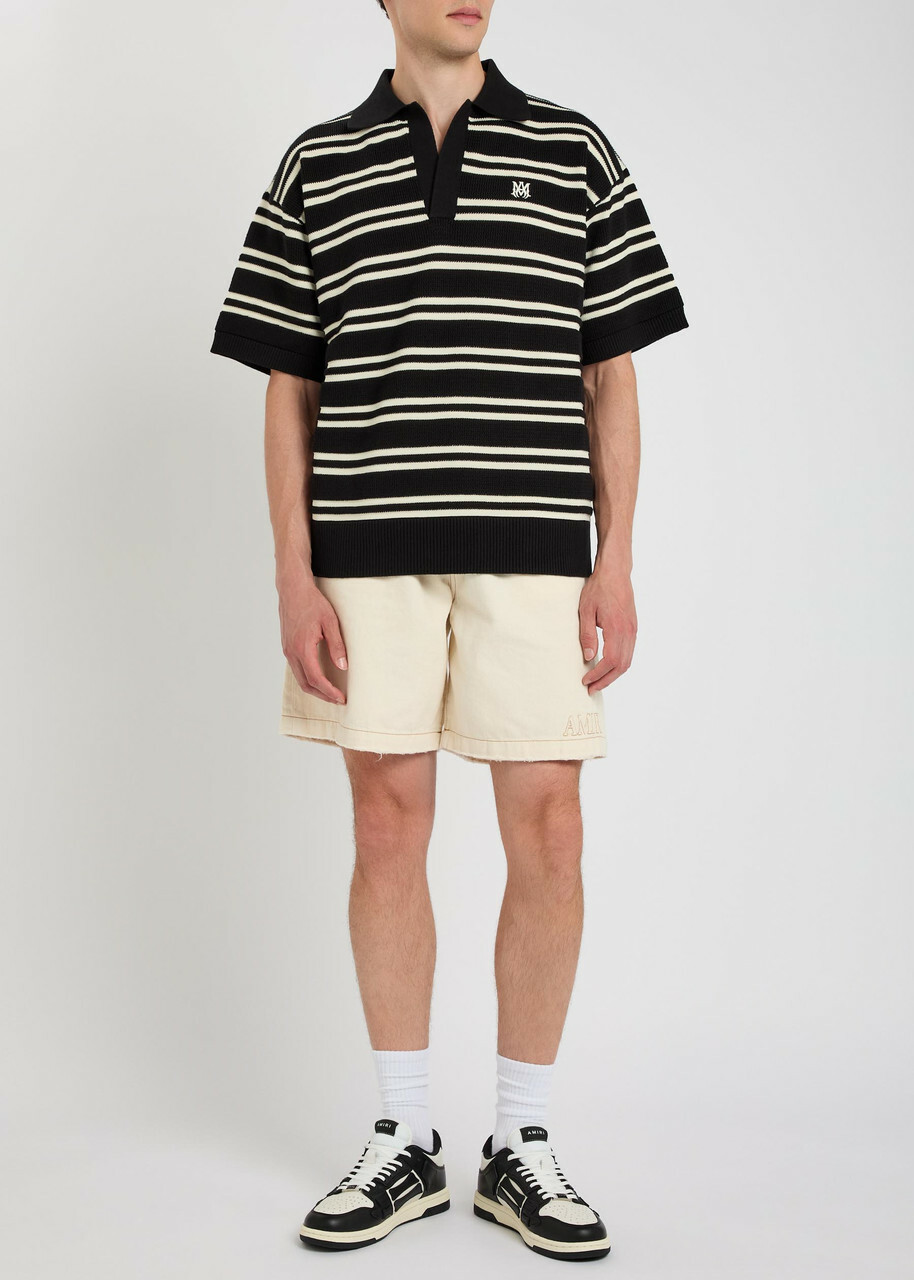 Amiri Striped Logo-embroidered Knit Polo Shirt Black