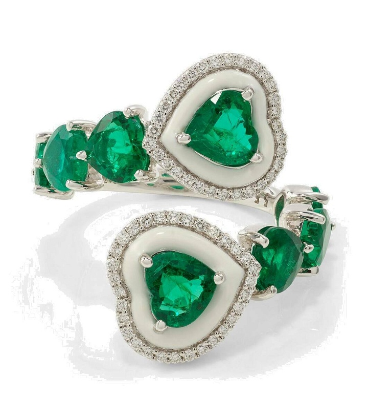 Photo: Kamyen Heart 18kt white gold ring with emeralds and diamonds