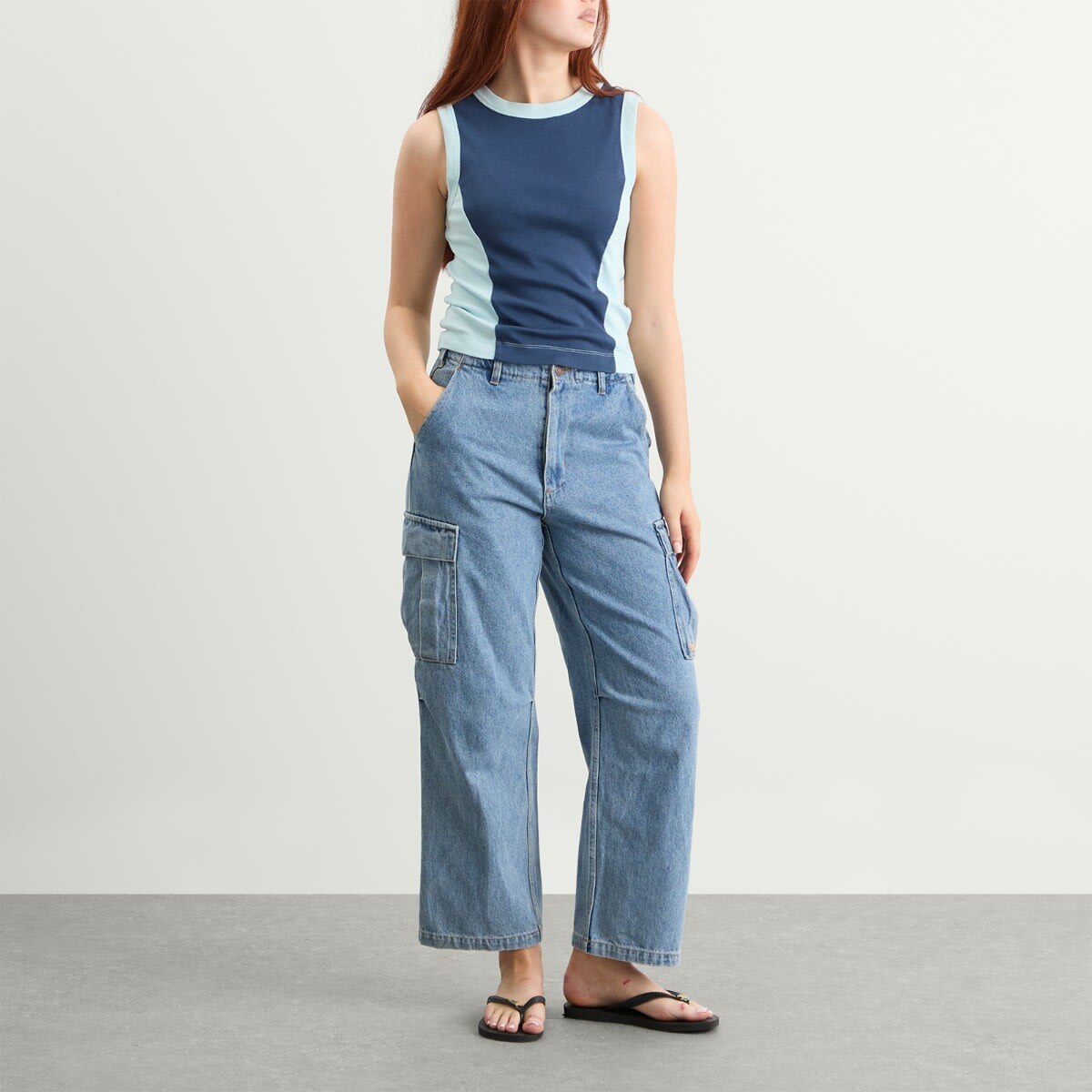 SUNDAYFRUITMARKET Women's Sun Denim Cargo Pants in Blue