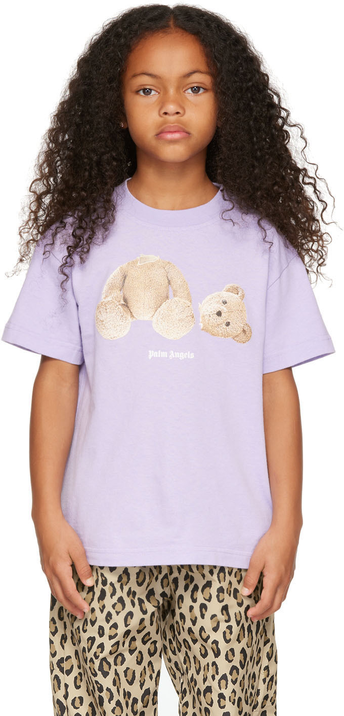 Palm Angels Kids Purple Bear T-Shirt Palm Angels