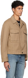 Solid Homme Beige Cotton Twill Overshirt Jacket