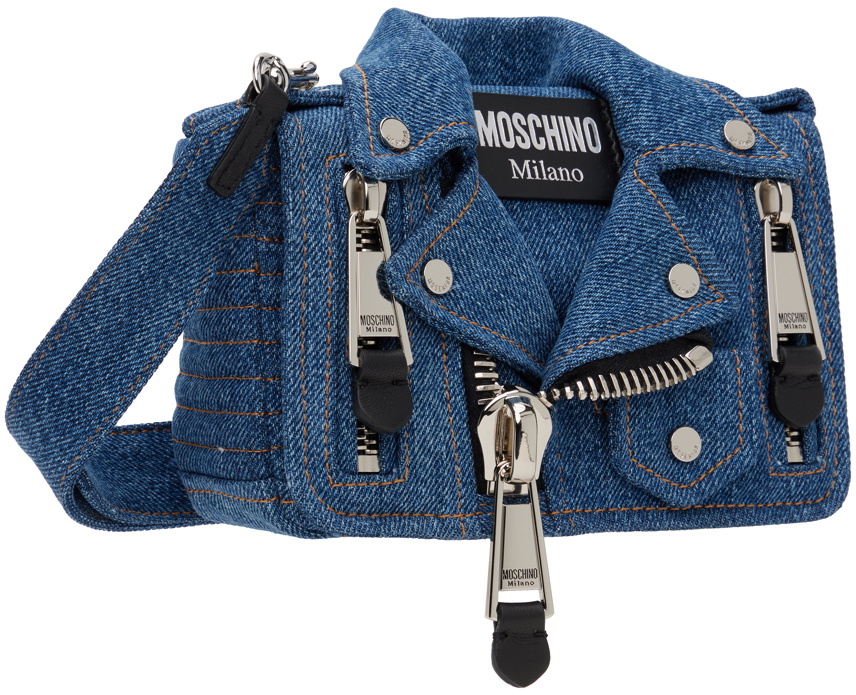 Moschino Blue Denim Biker Bag