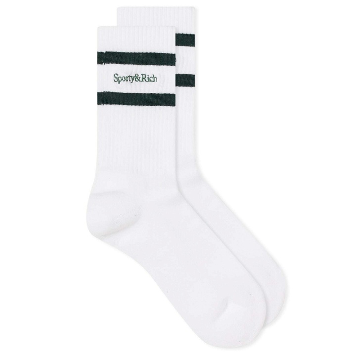 Photo: Sporty & Rich Serif Logo Socks in White/Forest