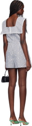 Anna Sui Black & Gray Daisy Embroidery On Gingham Tie Romper