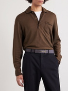 TOM FORD - Piped Silk and Cotton-Blend Piqué Polo Shirt - Brown
