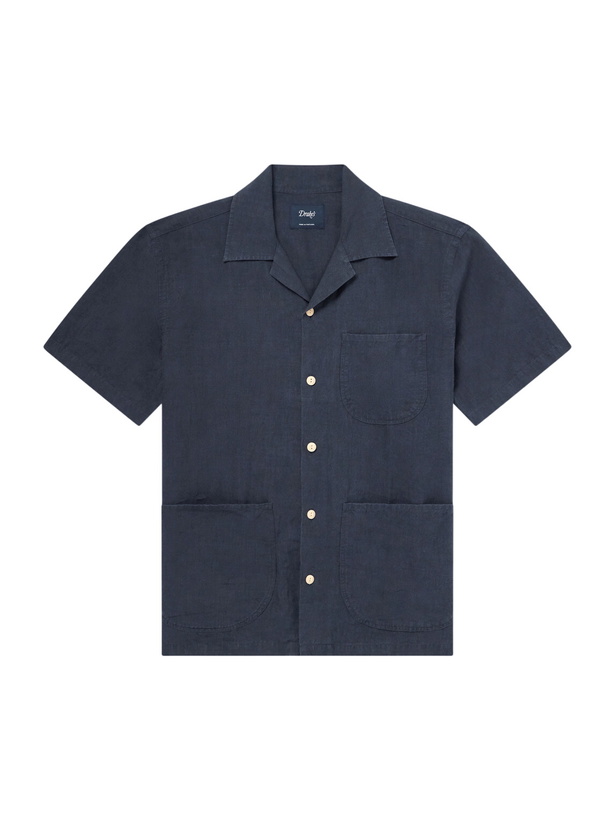 Photo: Drake's - Camp-Collar Linen Shirt - Blue
