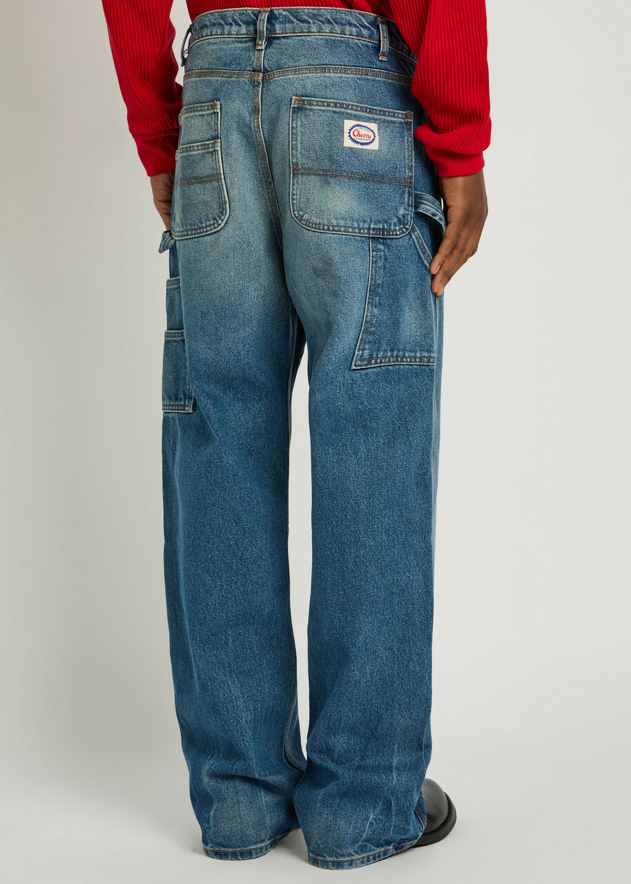 Cherry Los Angeles Paint-effect Washed Wide-leg Jeans Denim