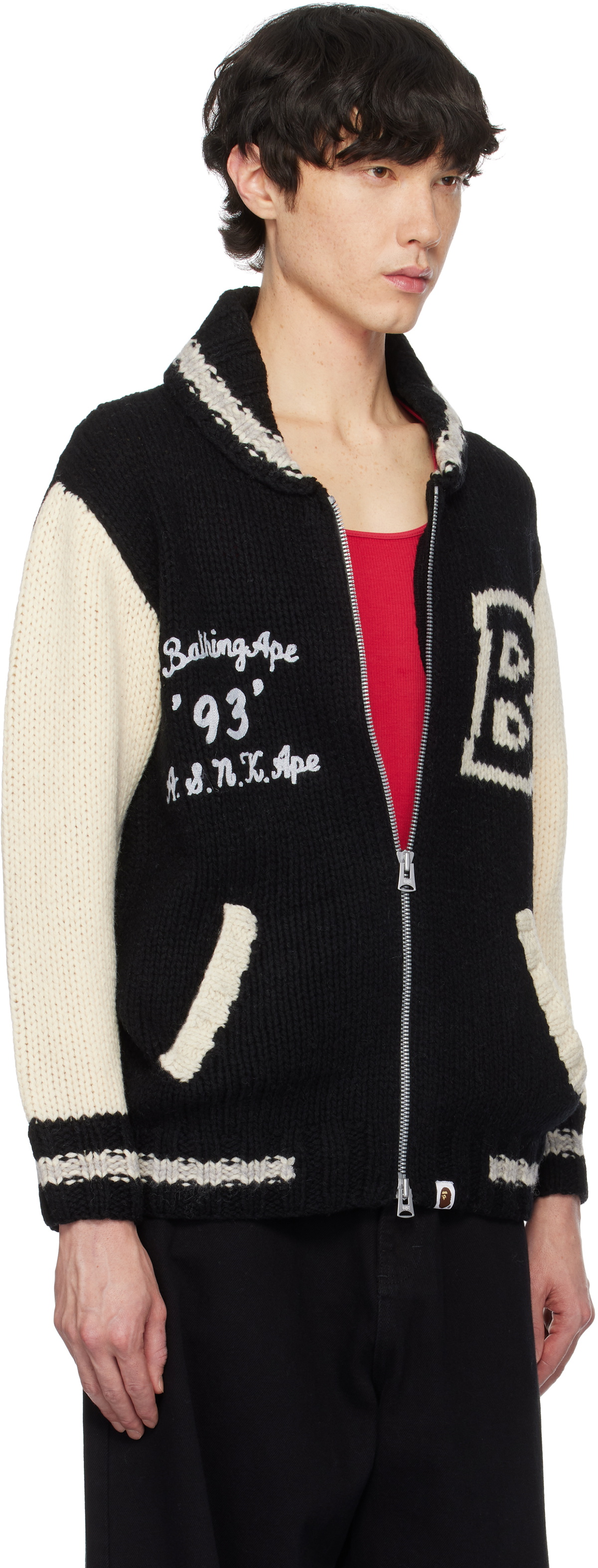 BAPE Black & Off-White 'A Bathing Ape' Cowichan Cardigan A Bathing Ape