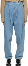 Hed Mayner Blue Pleated Denim Jeans