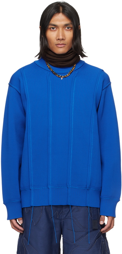 Photo: sacai Blue Pinched Seam Sweater