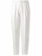 Boglioli - Straight-Leg Pleated Herringbone Cotton and Linen-Blend Suit Trousers - White