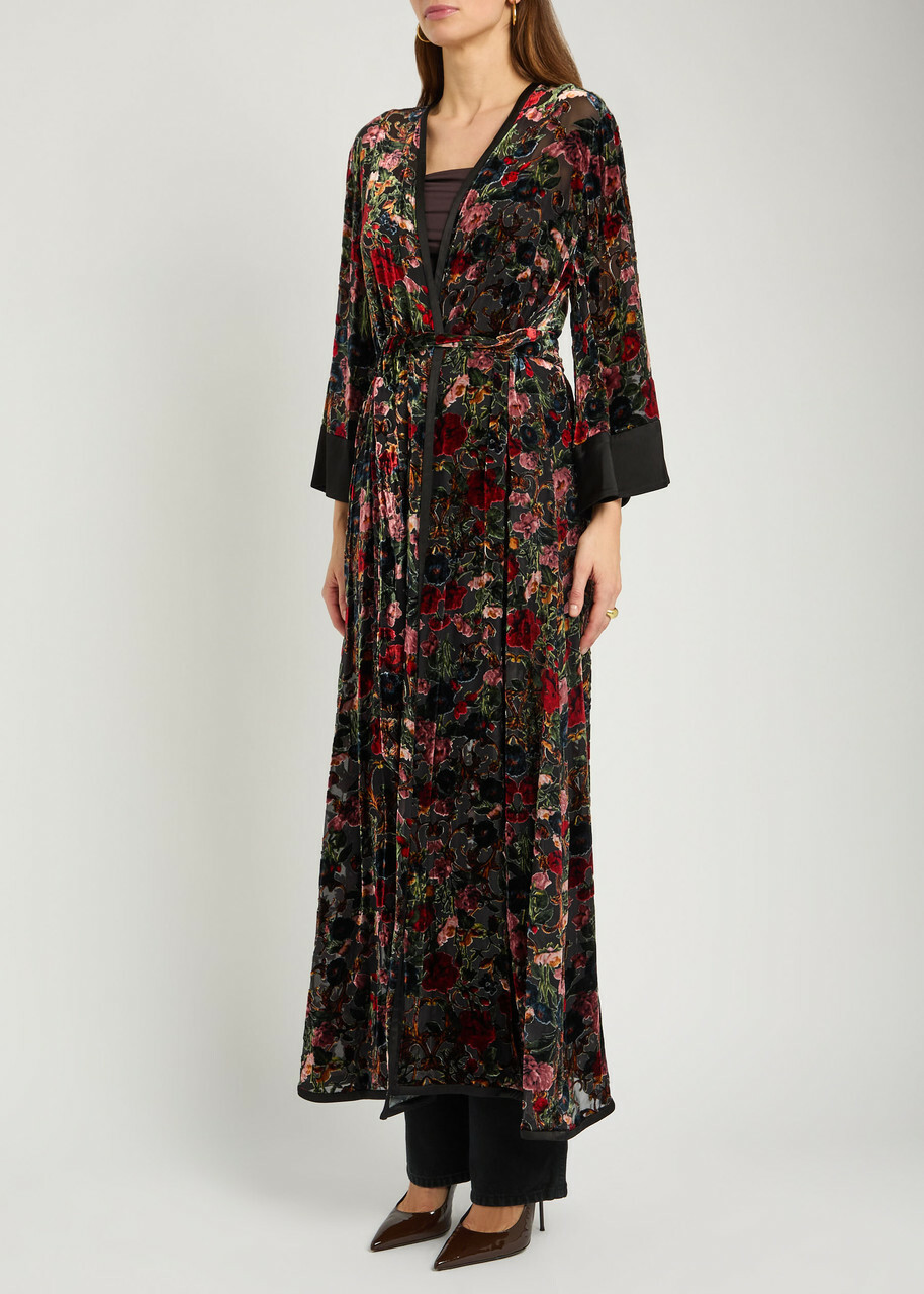 Alice + Olivia Nomi Floral-jacquard Maxi Kimono Black